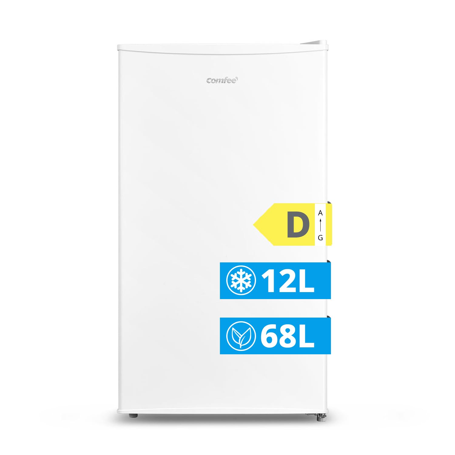 COMFEE' RCD80WH3(E) Frigorifero con Congelatore 80 Liter, Frigo Monoporta, Bassa Rumorosità 39db, Porta Reversibile, Compressore Inverter, Luce LED, Adatto per Casa, Ufficio, Camera, Bianco
