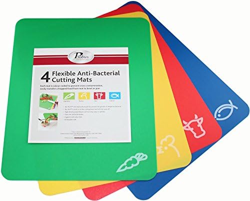 Fackelmann(Probus) Flexible Cutting Mats (Set of 4) Flexible, Anti-Bacteria, Colour Coded for Food Types