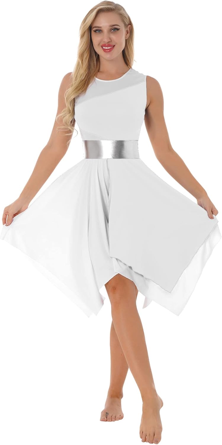Aislor Women's Asymmetrical Liturgical Praise Dance Dress Tunic Sleeveless Color Block Lyrical Dance Costume