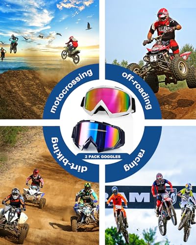 Image of 2Pcs Dirt Bike Goggles Motocross Motorcycle ATV Riding Dustproof Windproof Off Road Racing MX Four Wheeler Goggles