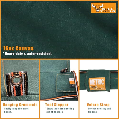 Image of Wrench Organizer Roll-Up Pouch, 19+1 Pockets, Metric, Recycled Canvas