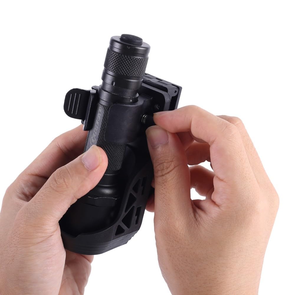 Fondina Tattica Regolabile 360° Per Torcia – Clip Da Cintura In Nylon Nero – Portaluce Da Caccia
