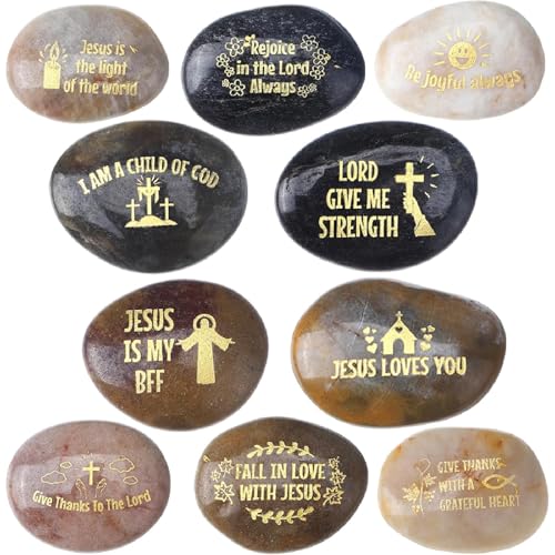 Yuntau 30 Pcs Easter Bible Verses Stones Religious Crosses Stones 10 Different Prayer Engraved Jesus...