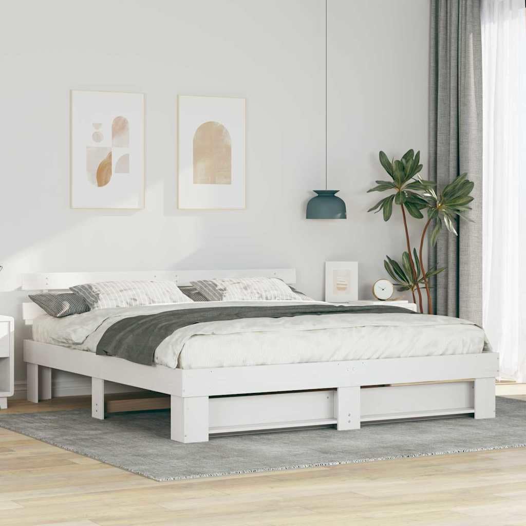 Telaio del letto bianco in legno massello di pino 200 x 200 cm supporto supporta materasso rete doga struttura camera camera da letto cameretta con testiera e pediera stabilità e durabilità