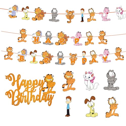 Gaarfield Theme Birthday Party Decorations Includes Happy Birthday Banner Cake Topper Cupcake Toppers and Tablecloth Funny Cat Party Supplies for Boys and Girls Celebrations