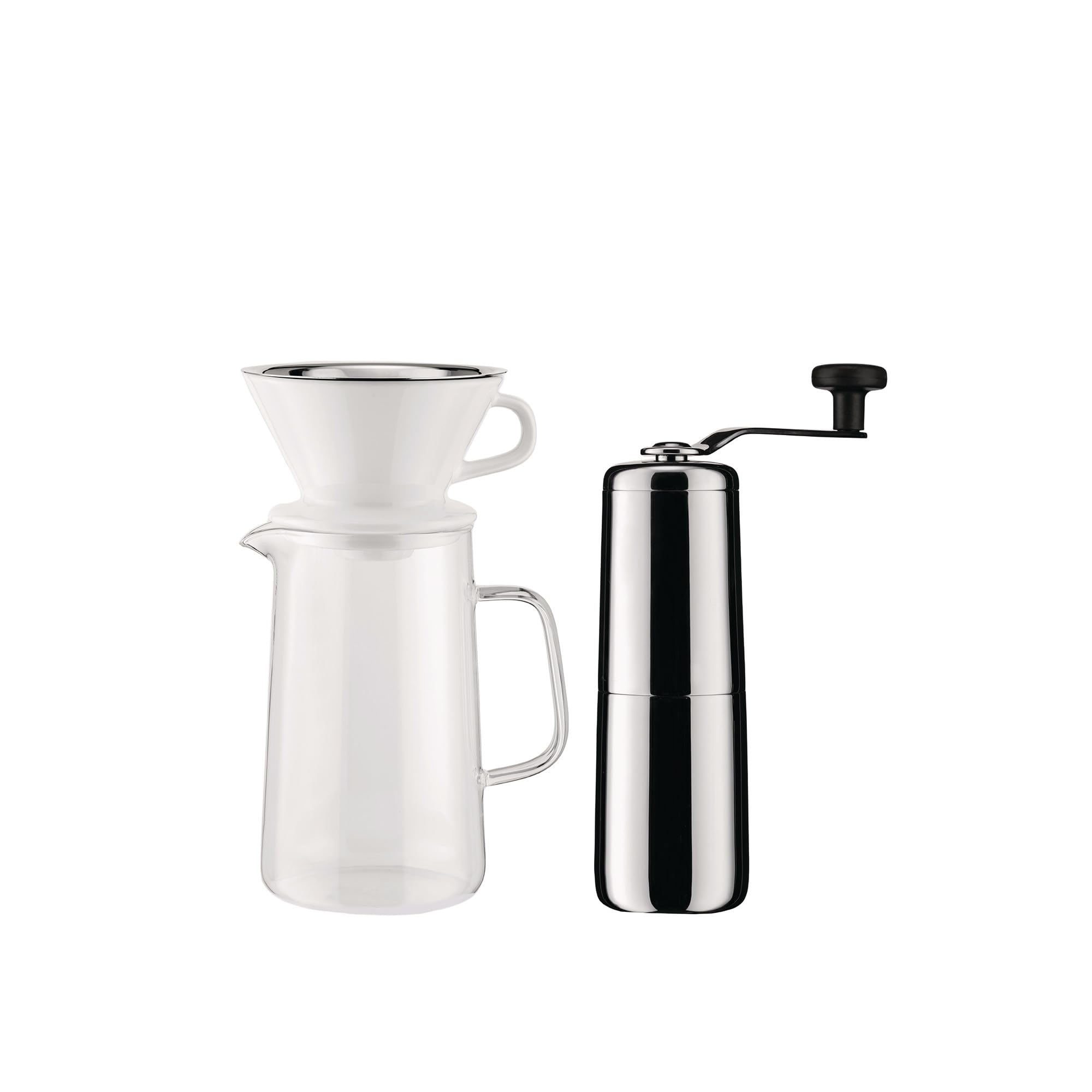 Alessi Slow coffee KT01SET Design powolny młynek do kawy, karafka, uchwyt filtra i zestaw filtrów siatkowych, stal nierdzewna 18/10
