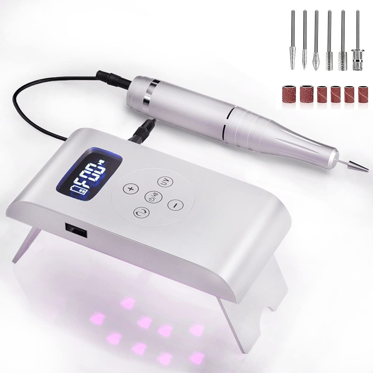 Taladro de uñas eléctrico portátil 3 en 1, compacto de 35000 rpm, kit de lima de uñas profesional eléctrico, secador de uñas, lámpara UV, manicura para acrílico, uñas de gel, manicura y pedicura,