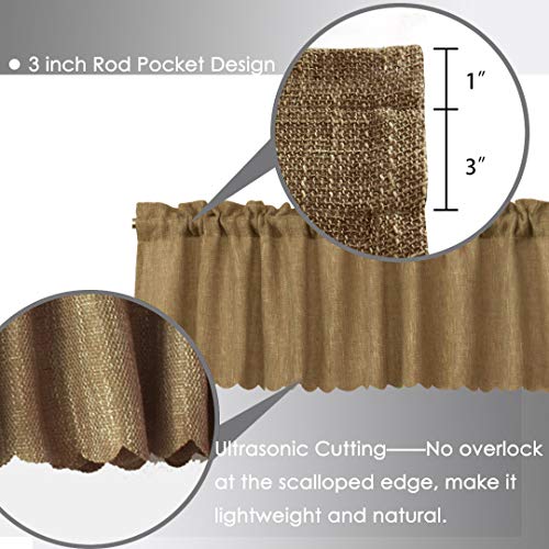 Vortta Burlap Look Valance Curtains Soft Natural Rustic Tan Kitchen Curtains Rod Pocket Window Treatment Valance With Scalloped Floral Hem 56 Inch By 18 Inch #TOP3