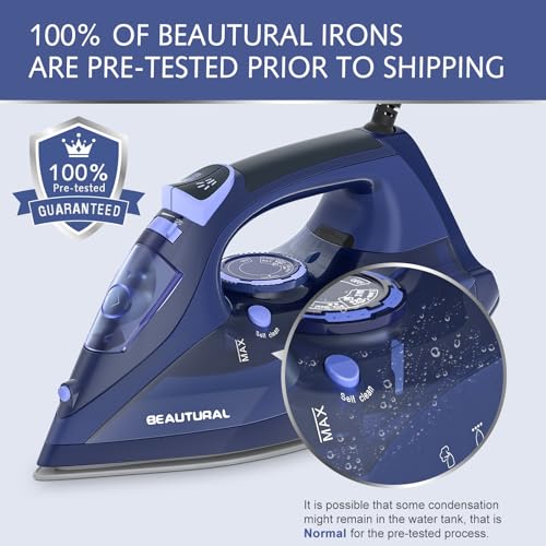 Beautural Ferro Da Stiro A Vapore 2800W, Suola Ceramica, Blu, Spegnimento Automatico