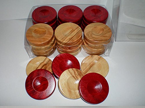 30 Olive Wood chips 1.4"-Backgammon checkers from natural Greek Olive Wood - Red Color