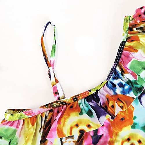Image of QPANCY Girls One Shoulder Swimsuits Kids Two Piece Bathing Suits Ruffle Beach Swimwear