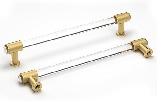 Miniatura 18 de Goldenwarm Paquete de 10 tiradores de cajón de acrílico de 3 pulgadas dorados, manijas de gabinete de acrílico, tiradores de gabinete de vidrio