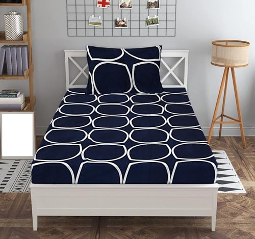 Image of KAWI Elastic Fitted BEDSHEET Single Bed 6X4 FEET(72X48X6 inch) Super Soft 250 TC Cotton Blend Superfine Fabric with 1large Size Pillow Cover, Blue Colour