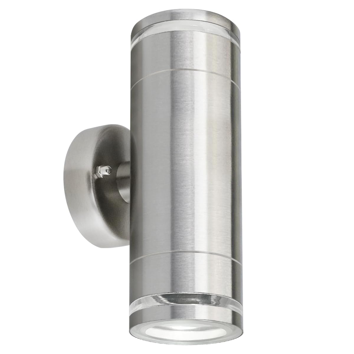 Long Life Lamp Company Cylindrical Garden Wall Light Up Down Outdoor Wall Lights IP65 Stainless Steel Clear Ring Diffusers ZLC375 LED GU10 5w Warm