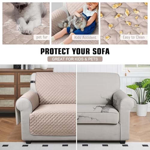 Image of TAOCOCO Sofa Protectors 2 Seater,Slipcover for Sofa,Sofa Cover for Pets,Sofa Slipcovers for Kids with Elastic Strap,Washable Sofa Cover Protect for Pets(Khaki)