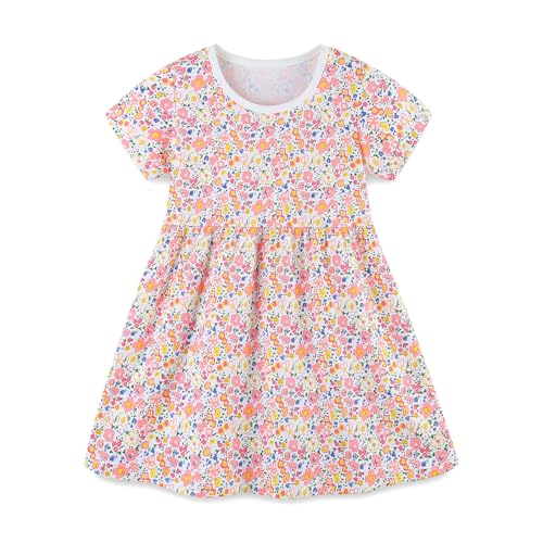 Girl's Summer Dresses Cotton Short Sleeve and Sleeveless Dress for Kids Girls Casual Skater Playwear Dresses Set 2 Pack3