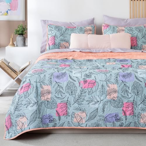 Lista de Colchas y edredones los más solicitados. 50 REAL TEXTIL Colcha Doble Vista con Fundas de Almohada, Edredón Ligero Capitonado Pinsonic, Edrecolcha para Verano, Sobrecama (Jaspe, Individual)