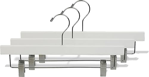 Miniatura 9 de The Great American Hanger Company Percha de pantalones de madera blanca con clips de cojín ajustables, caja de 50 perchas de madera plana con gancho