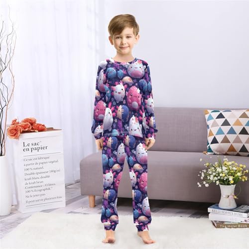 Cute Axolotls Egg Flowers Soft Pajama Set for All Seasons,Breathable Pjs Long Sleeve Sleepwear,Comfy Loungewear 2 Piece Underwear Set 3T4