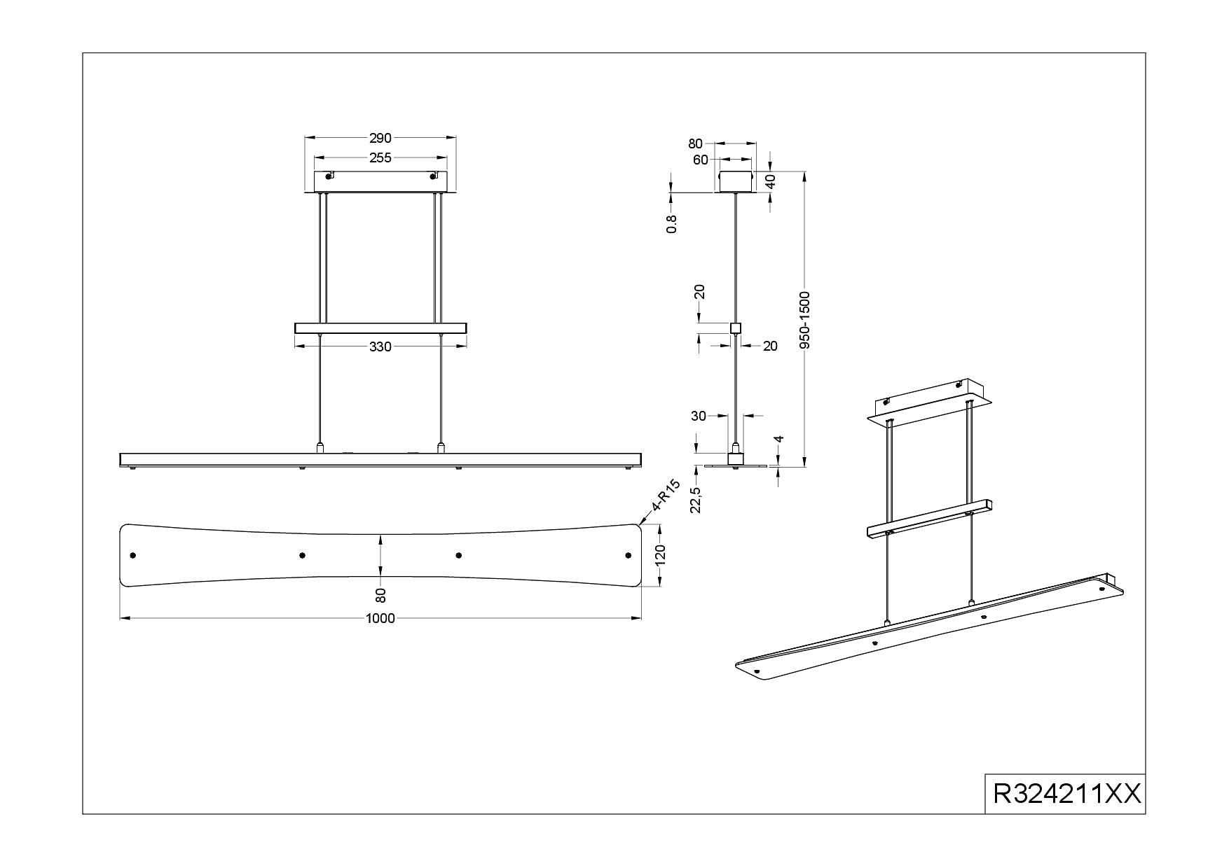 Reality Leuchten LED Pendelleuchte Smash R32421132, Metall Schwarz matt, Glas weiß satniert oder klar, inkl. 18 Watt LED, 4 fach Touch