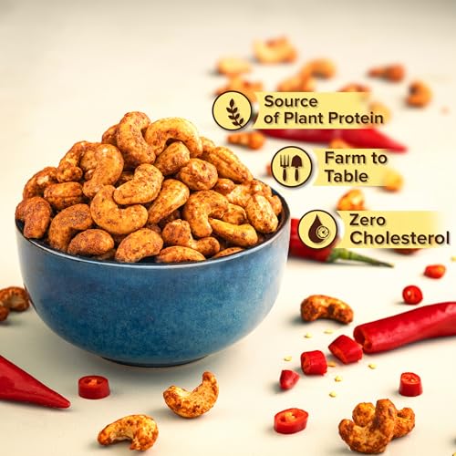 Image of Kravio Premium Thai Chilli Roasted Cashew Nuts 200g | Zero Cholesterol Natural Jumbo Size Whole Kaju Nuts & Dry Fruits | Rich in Protein, Roasted Crunchy Delicious Healthy Snacks