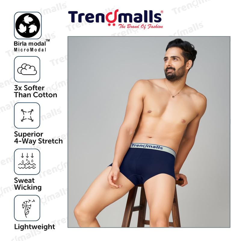 Image of TRENDMALLS Men's Birla Micromodal Regular Fit Solid Men Underwear Trunks with No Marks Waistband