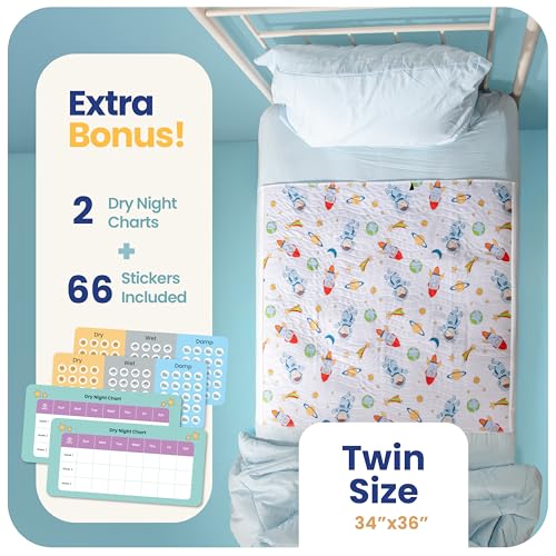 Image of IMPROVIA Pee Pads for Kids - Bed wetting Pads for Kids Potty Training Bed mats for Toddlers Waterproof Reuseable Washable Absorbent, Non Slip - Space Design - Twin Size 34 inchx36