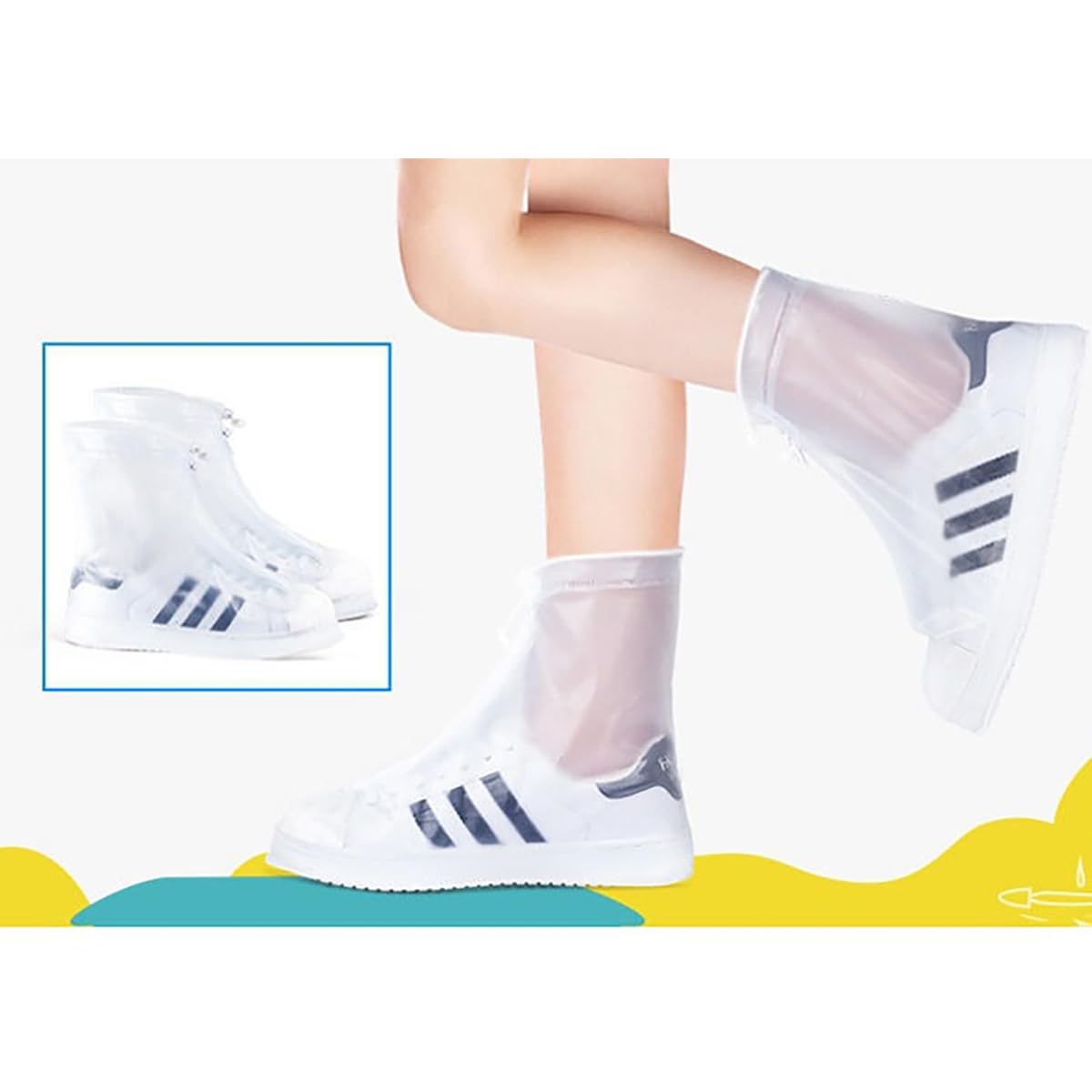 2 paia di copriscarpe impermeabili con chiusura lampo, parapioggia, copriscarpe, trasparenti, da pioggia, riutilizzabili, antiscivolo, taglia L, per scarpe 39-40