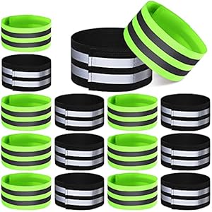 16 Pieces Reflective Bands Reflector Bands for Wrist, Arm, Ankle, Leg, High Visibility Reflective Gear Safety Reflector Tape Straps for Night Walking, Cycling and Running (Green, Black)