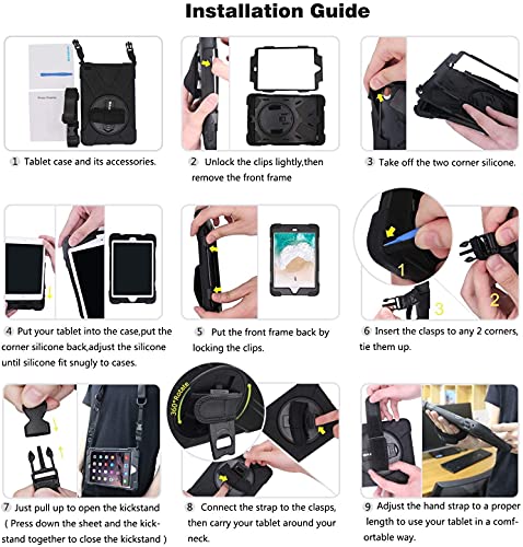 Dreamerx Samsung Galaxy Tab Active 3 8.0 Case T570/T575/T577, Heavy Duty Shockproof Impact Resistant Drop Resistant Rugged Protective Case With Rotating Stand, Handle Hand Strap Shoulder Strap, Black #TOP7