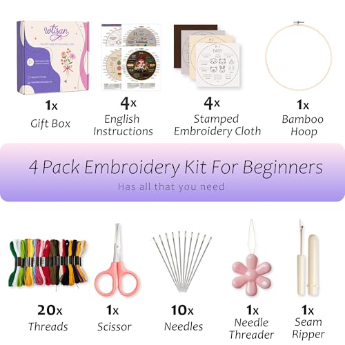 Image of wtisan Embroidery Kit for Beginners, 4 Stages to Learn Cross Stitch Kits