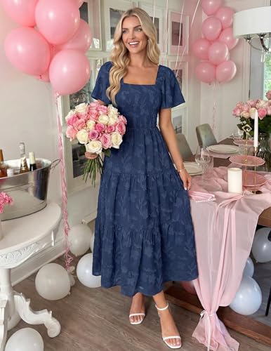 Image of ZESICA Wedding Guest Dresses for Women Summer 2026 Boho Floral Midi Dress Flowy Beach Vacation Graduation Long Dresses