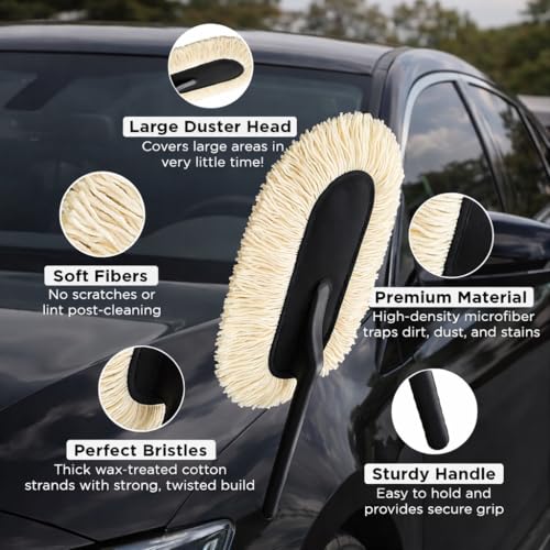Image of Car Duster Microfiber Brush Shine & Dust Removal Cleaning Brush Duster for Cars, SUVs & All Vehicles - White