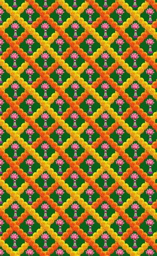 Image of DHARA CREATION All Over Lotus Backdrop Cloth for Pooja Decoration- 8ft x 5ft, Premium Fabric, Ideal for Pooja, Religious Ceremonies, and Home Decor. Washable Fabric, Green