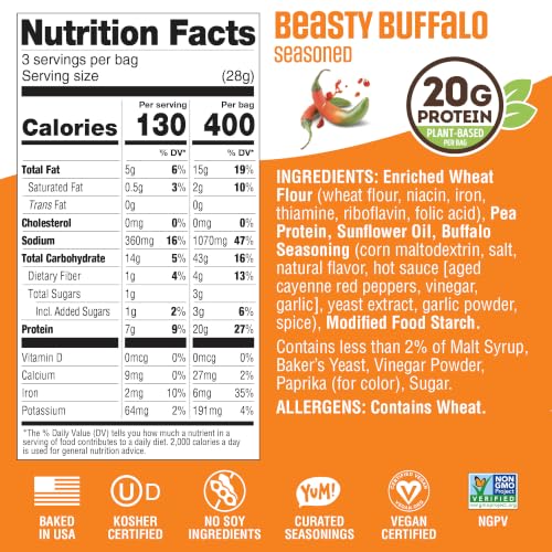 Image of Lenny & Larry's FITZELS Protein Pretzels [Beastly Buffalo] - 8 x 3oz Bags of High Protein Snacks with 20g Plant Based Protein - Vegan Snack - Incredibly Tasty with Salty Crunch