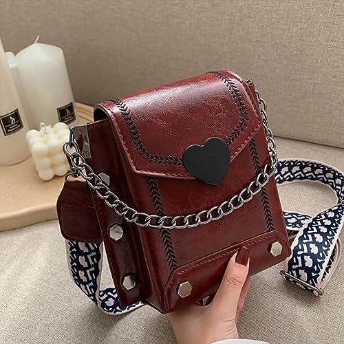 Vintage Double-deck Riveted Chain Crossbody Bag, Large Capacity Wide Strap Handbag, PU Vertical Shoulder Wallet For Women2