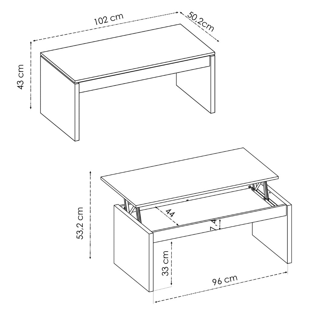 DEKIT GRUPO RIMOBEL Side Mesa de Centro elevable, Melamina, Nordic, 43x102x50 cm