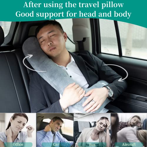 Image of FHSGGP Travel Pillow Upgraded Version of Aircraft Travel Neck Pillow | with Storage Bag, Sleep Pillows for Travel by Train, Car, or Plane, Supporting The Head and Body, Travel Pillow for Kids Blue