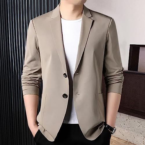 Men 's Summer Lightweight Suit Jacket, Summer Jackets for Men Sunscreen Coats Solid Color Lapel Suit Casual Blazer-Two Button Khaki M2