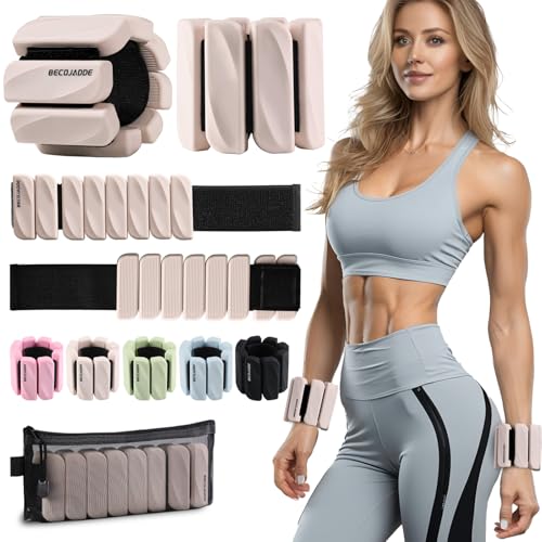 BECOJADDE Juego de 2 pesas de tobillo para mujeres y hombres (0,45 kg cada una), pulseras ajustables para gimnasio en casa, pulseras con peso, pesas de pierna para caminar, nadar, correr, pilates,