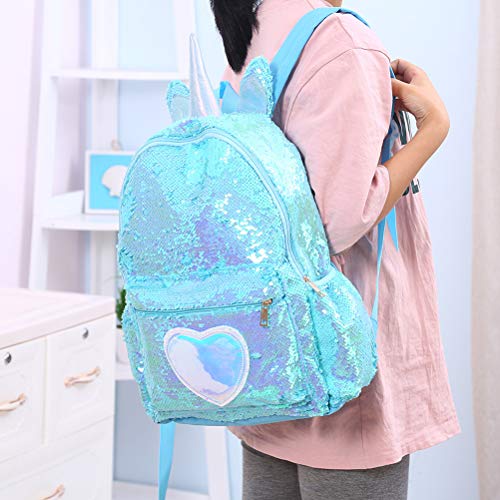 Amosfun Mochila de lantejoulas, desenho de unicórnio, mochila escolar de grande capacidade para meni