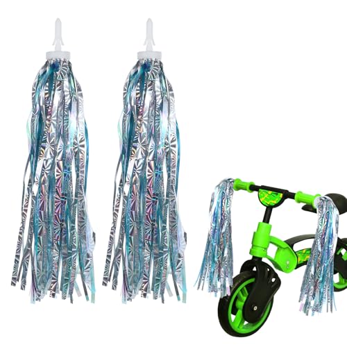 JIYIN Giantree 2 piezas niños bicicleta serpentina de manillar borlas coloridas para manillar de bicicleta tiradores de bicicleta niños cinta de borlas para decoración (azul + plata)