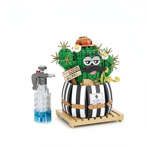 SCTCACR 1245 1246 Mini Bloc Enfants Construction Jouet Bricolage Bloc Puzzle Fille Cadeau Dessin animé modèle d'affichage Cactus Fleur Pot Home Decor (1245-Sans boîte)