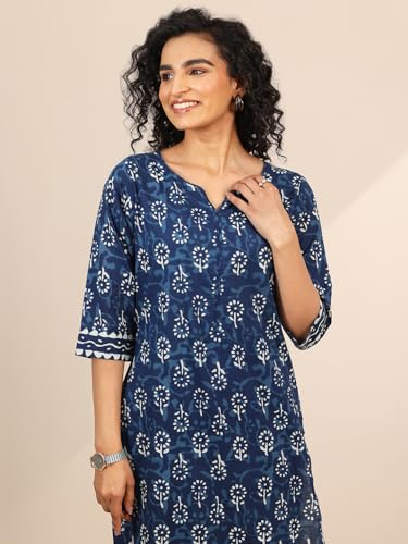 Image of Libas Printed Cotton Straight Kurta With Trouser and Dupatta