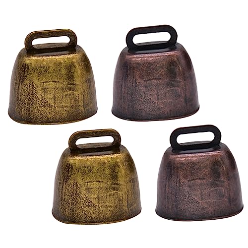 Gogogmee 4Pcs Metal Cow Bells for Crafts Loud Calling Bells for Farms Cattle and Pets Antique Finish Durable Construction for DIY Projects