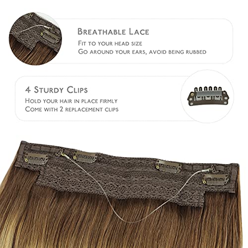 Image of WENNALIFE Wire Hair Extensions Real Human Hair 14 inch 75g Balayage Chocolate Brown to Honey Blonde Remy Hair Invisible Transparent Wire Straight Reusable Natural Easy to Apply Reusable for Volume