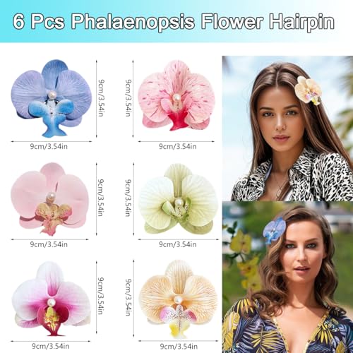 6 Pcs Pinzas para Cabello Flores Hawaianas con Perlas miniatura 2
