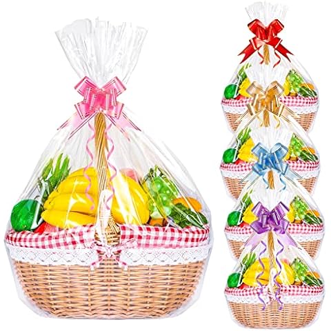 HCSSZ Large Cellophane Hampers Bags with Pull Bows, 10 Pack 20.5 x 27.6 Inches Hamper Basket Gift Bags, Cellophane Wrap Bags for Hamper Making Easter Gift Presents Packaging Cover