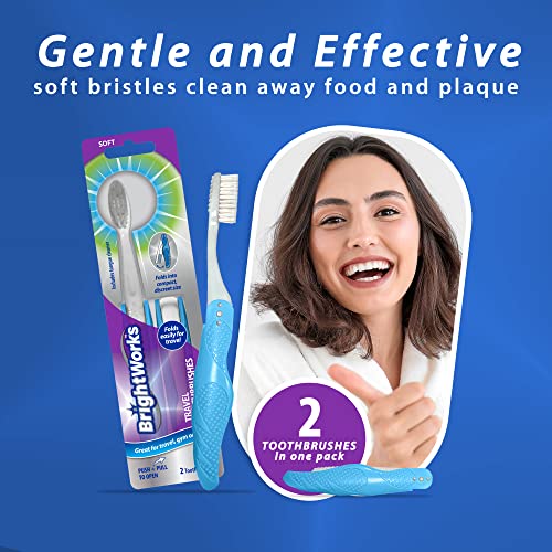 Brightworks Spazzolino Da Denti Pieghevole Da Viaggio (6 In Totale, 3 Set Da 2) Con Copertura Integrata, Portatile Con Setole Morbide E Pulisci Lingua, Per Campeggio, Escursionismo, Viaggi, Lavoro, - 6