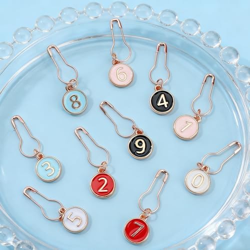 10pcs Set, Enamel Numbers, Alloy Hooks, Various Colors, Knitting Markers - 3